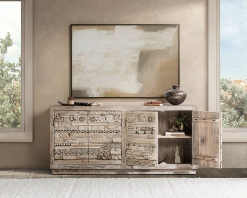Classic Home Alta 4 Door Carved Panel Cabinet Butterwood Blend - Image 9