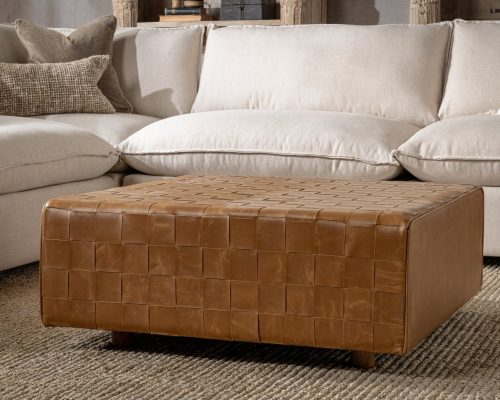 Classic Home Bridgitte Leather Square Ottoman Autum Maple - Image 6