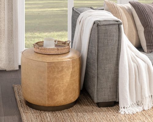 Classic Home Clair Round Accent Stool Light Brown