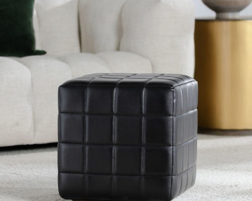Classic Home Carlo Leather Square Ottoman Midnight Raven