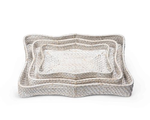 Park Hill Sanibel Scalloped Trays, Whitewashed, Set of 3