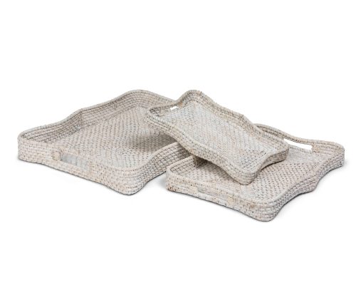 Alternative view of Park Hill Sanibel Scalloped Trays, Whitewashed, Set of 3