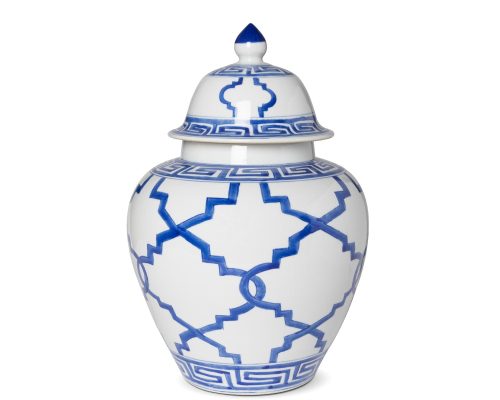 Park Hill Imperial Ceramic Ginger Jar, Greek Key, Blue