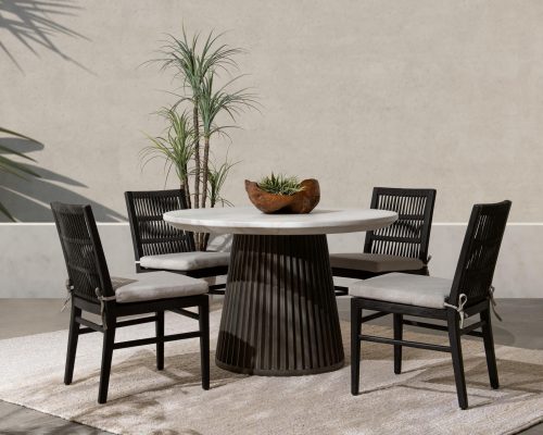 Classic Home Caspia 47" Outdoor Round Dining Table Snowdrift White / Black