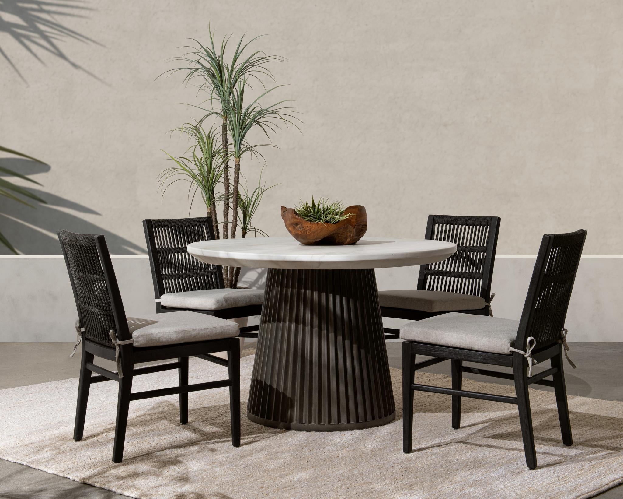 Classic Home Caspia 47" Outdoor Round Dining Table Snowdrift White / Black