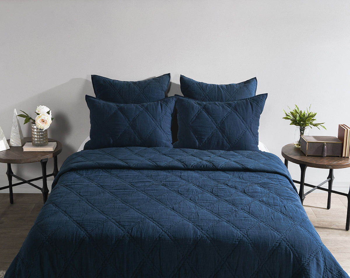 Classic Home Caleb Hand Stitched King Quilt Midnight Blue - Image 11