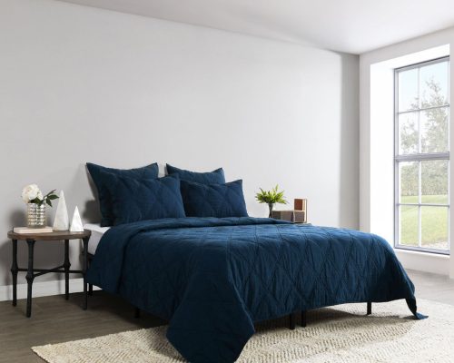 Classic Home Caleb Hand Stitched King Quilt Midnight Blue - Image 15
