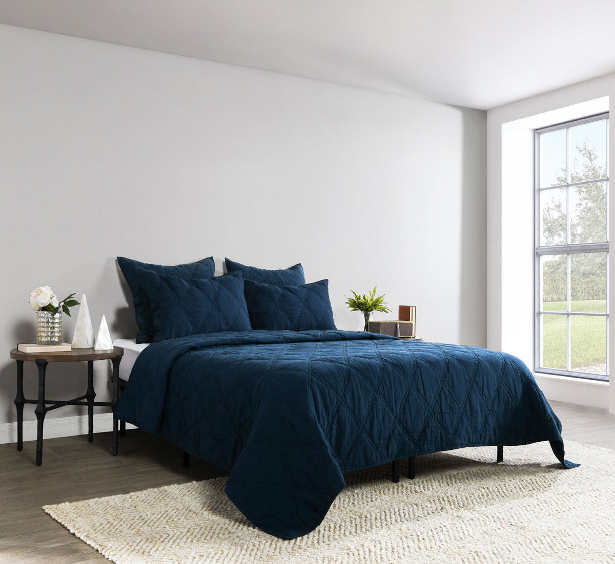 Classic Home Caleb Hand Stitched King Quilt Midnight Blue - Image 15